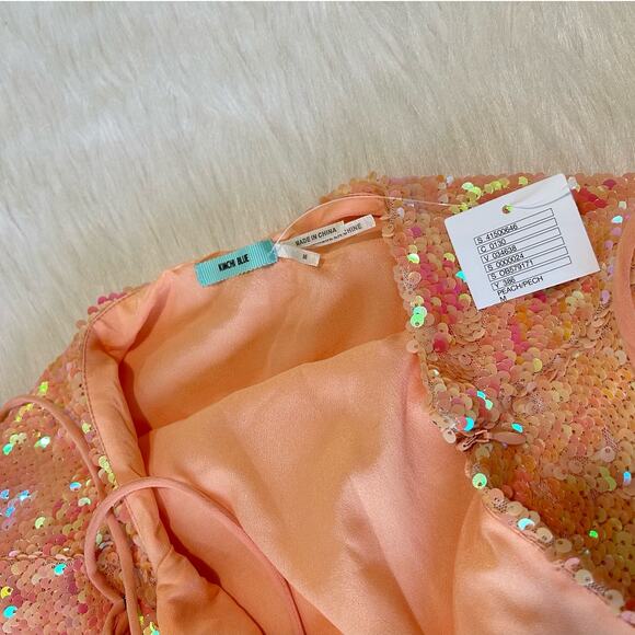 Kimchi Blue Sand Dollar Sequin Square Neck Peach Dress Size Medium Taylor Swift - Picture 10 of 16